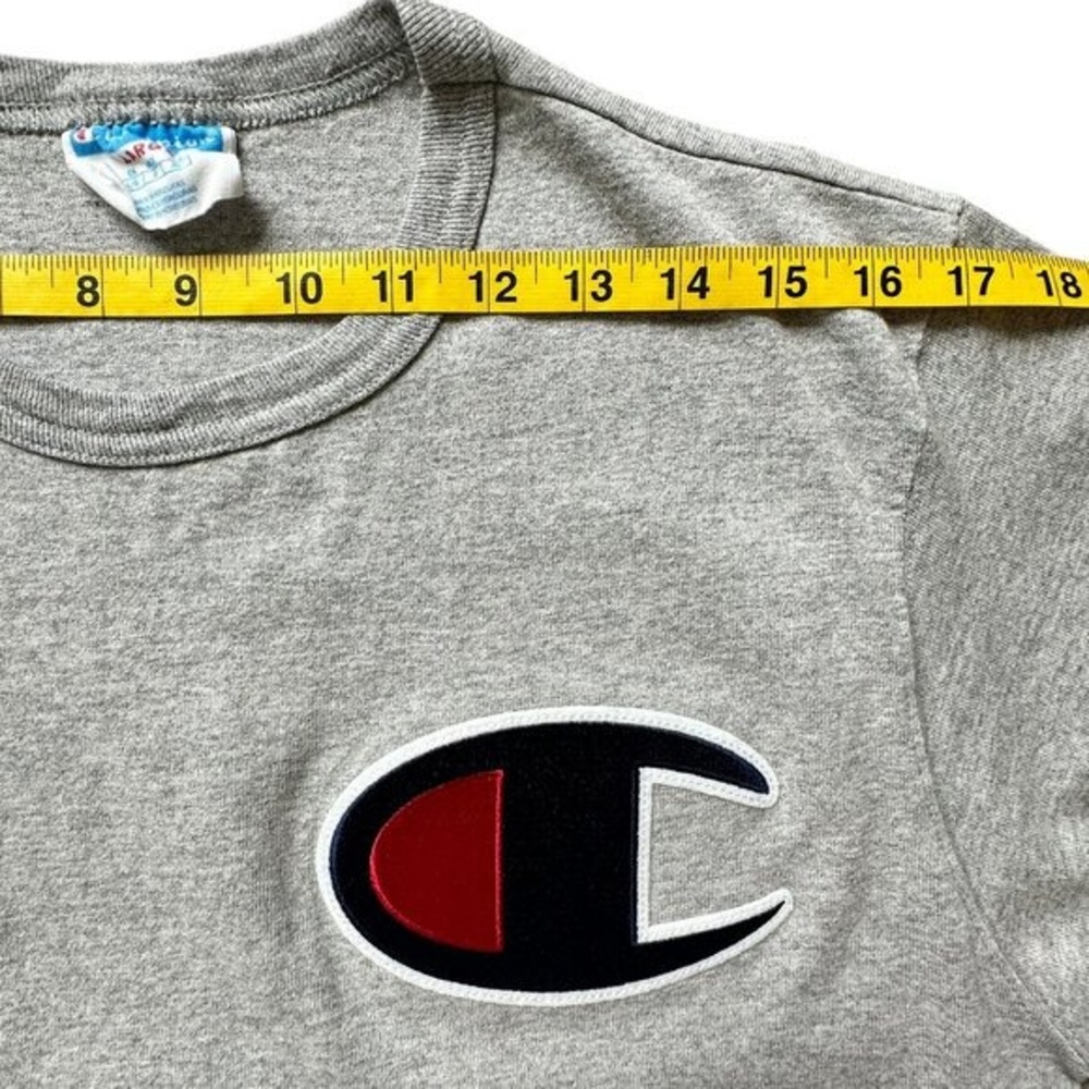 VTG 80s Champion Heritage BIG C LOGO Shirt‎ L Grey Embroidered Patch Crew Neck - Picture 5 of 9